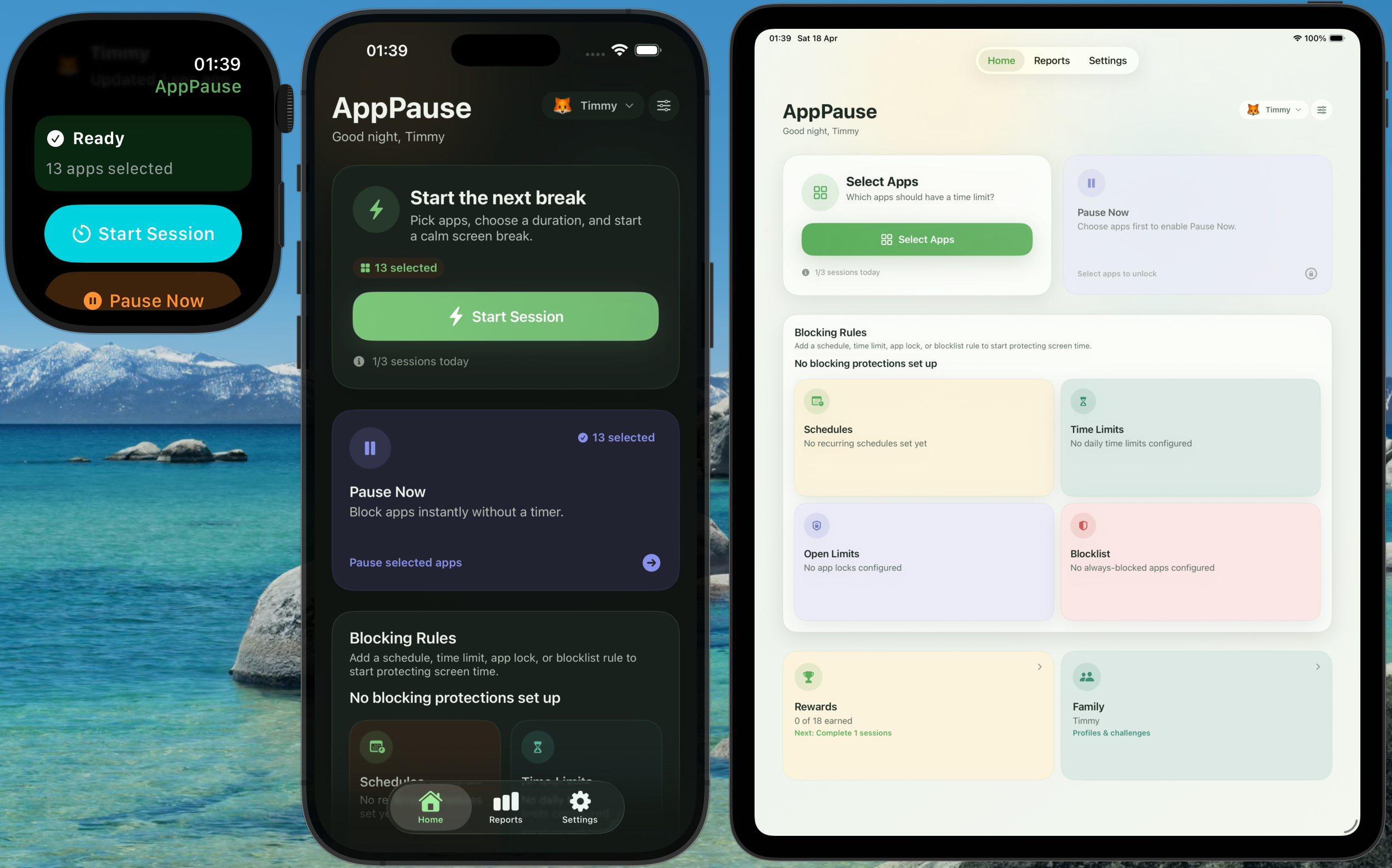 AppPause across iPhone, iPad, and Apple Watch