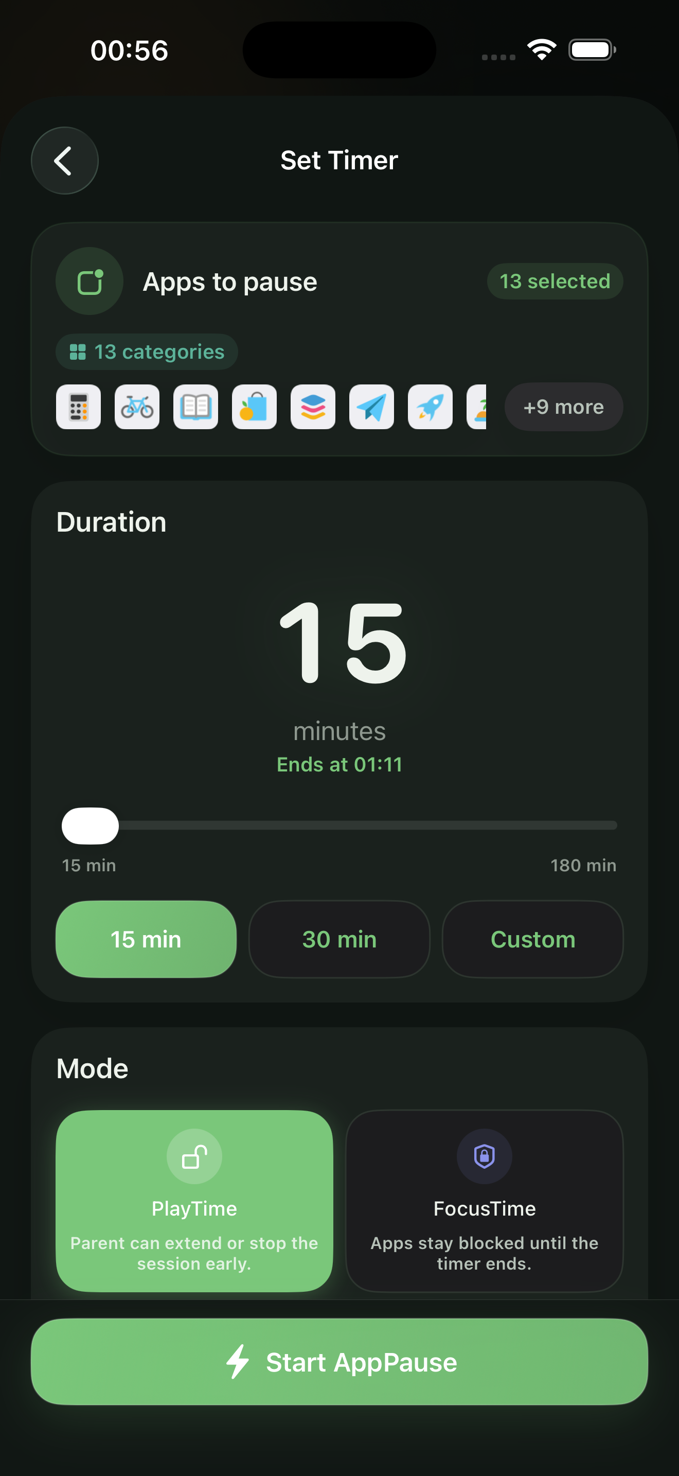 Custom timer for focused sessions